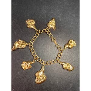 Vintage Disney Seven Dwarfs Gold Tone Charm Bracelet 6.5”